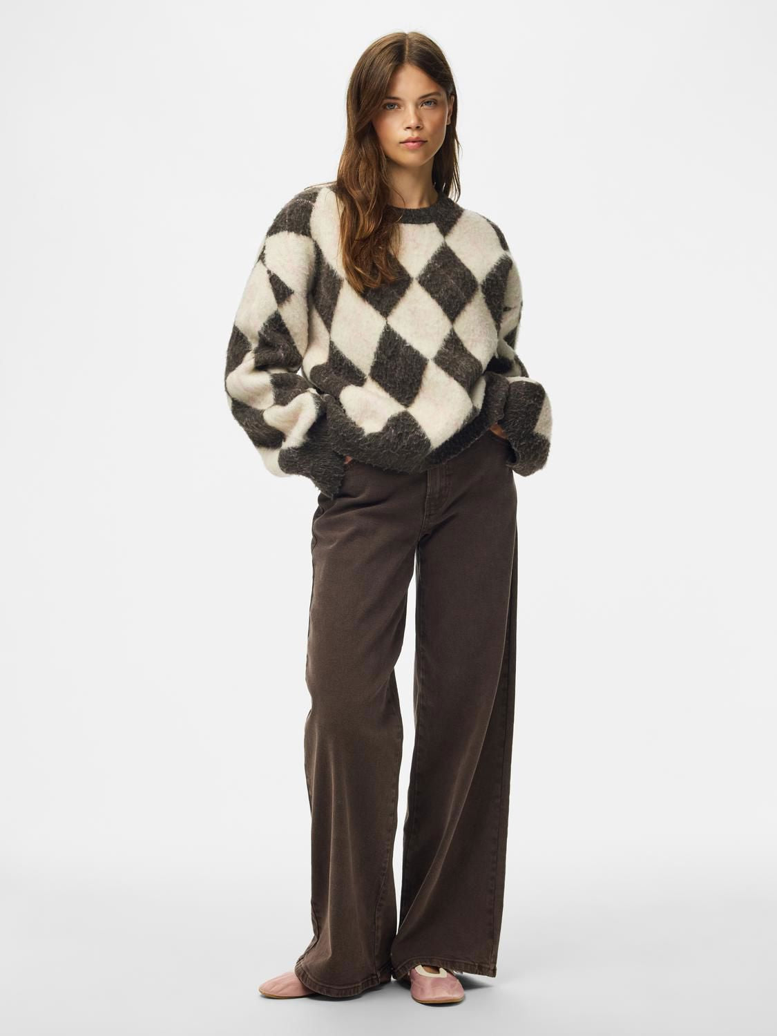 Pcalva Ls Loose O-Neck Check Knit
