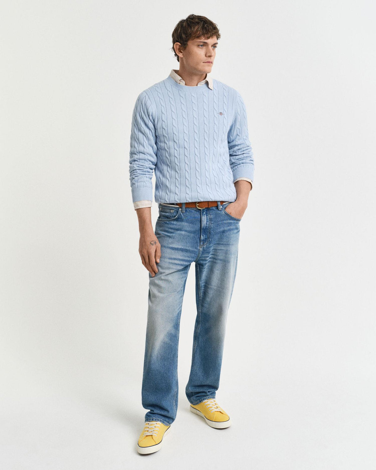 COTTON CABLE C-NECK 8050601 BLUE