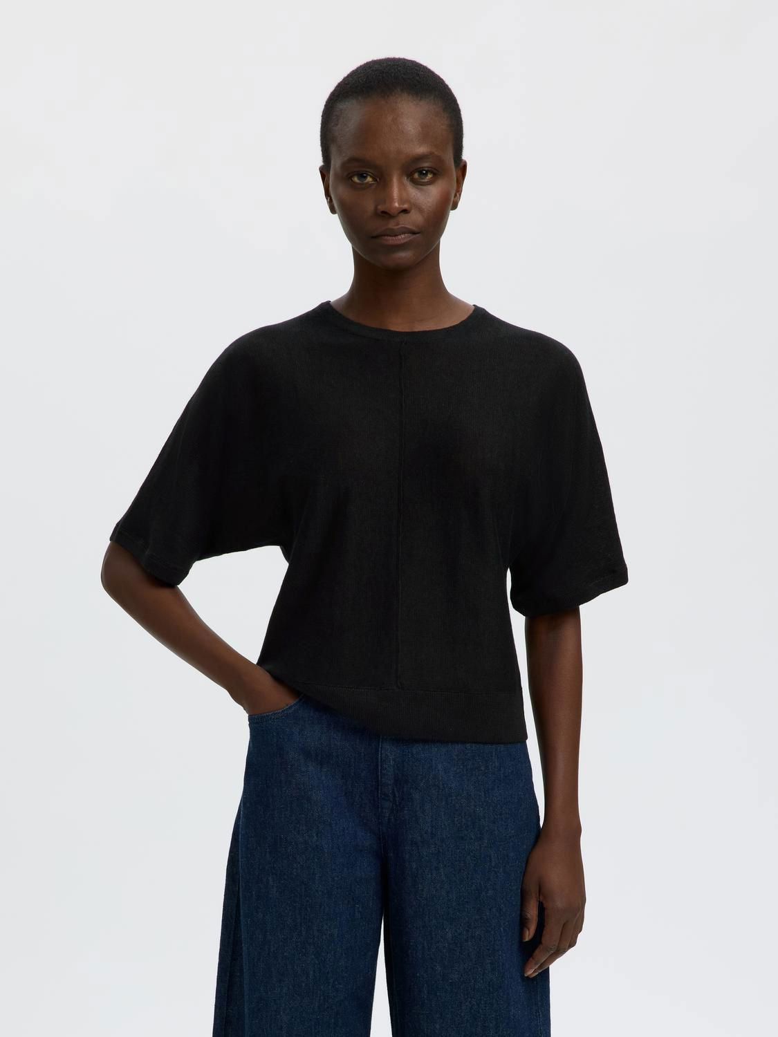 Slfjane Linen 2/4 Bat Knit O-Neck