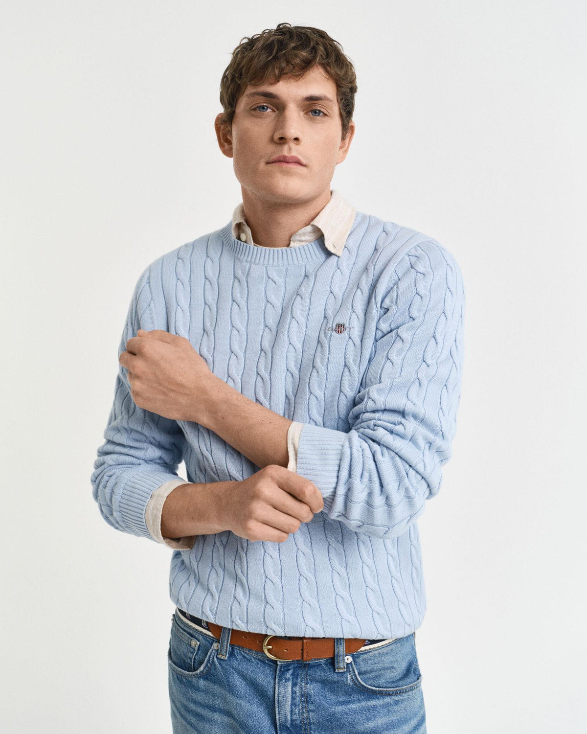 COTTON CABLE C-NECK 8050601 BLUE