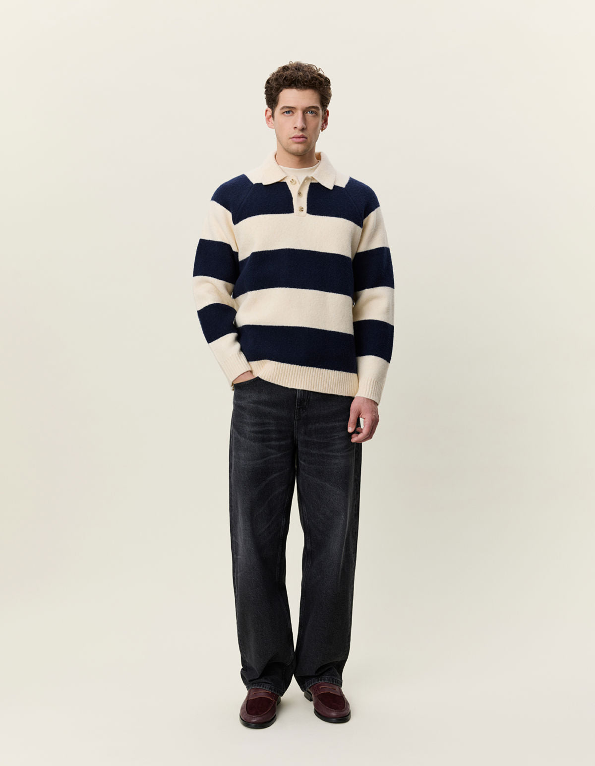 Striped Melange Knitted Polo