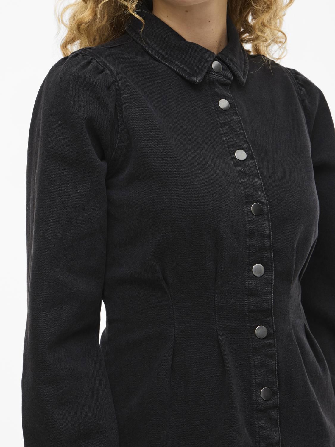 VISOL L/S PLEAT DENIM DRESS BLACK/LN Black Denim
