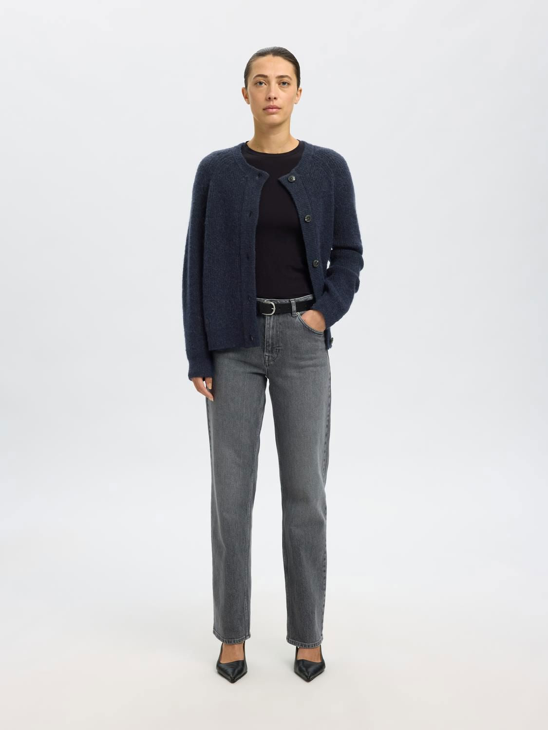 SLFLULU LS KNIT SHORT CARDIGAN B NOOS DARK SAPPHIRE/MELANGE