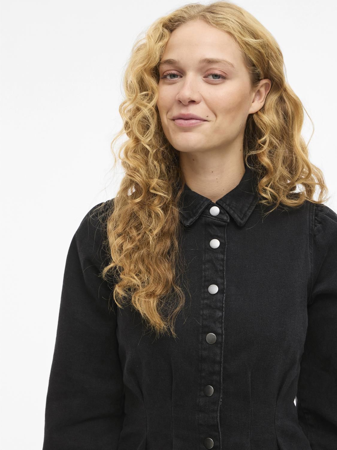 VISOL L/S PLEAT DENIM DRESS BLACK/LN Black Denim