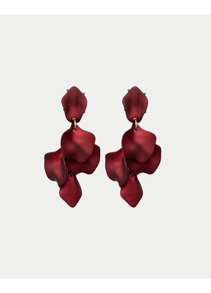 Leaf Earrings Metallic Wine Red