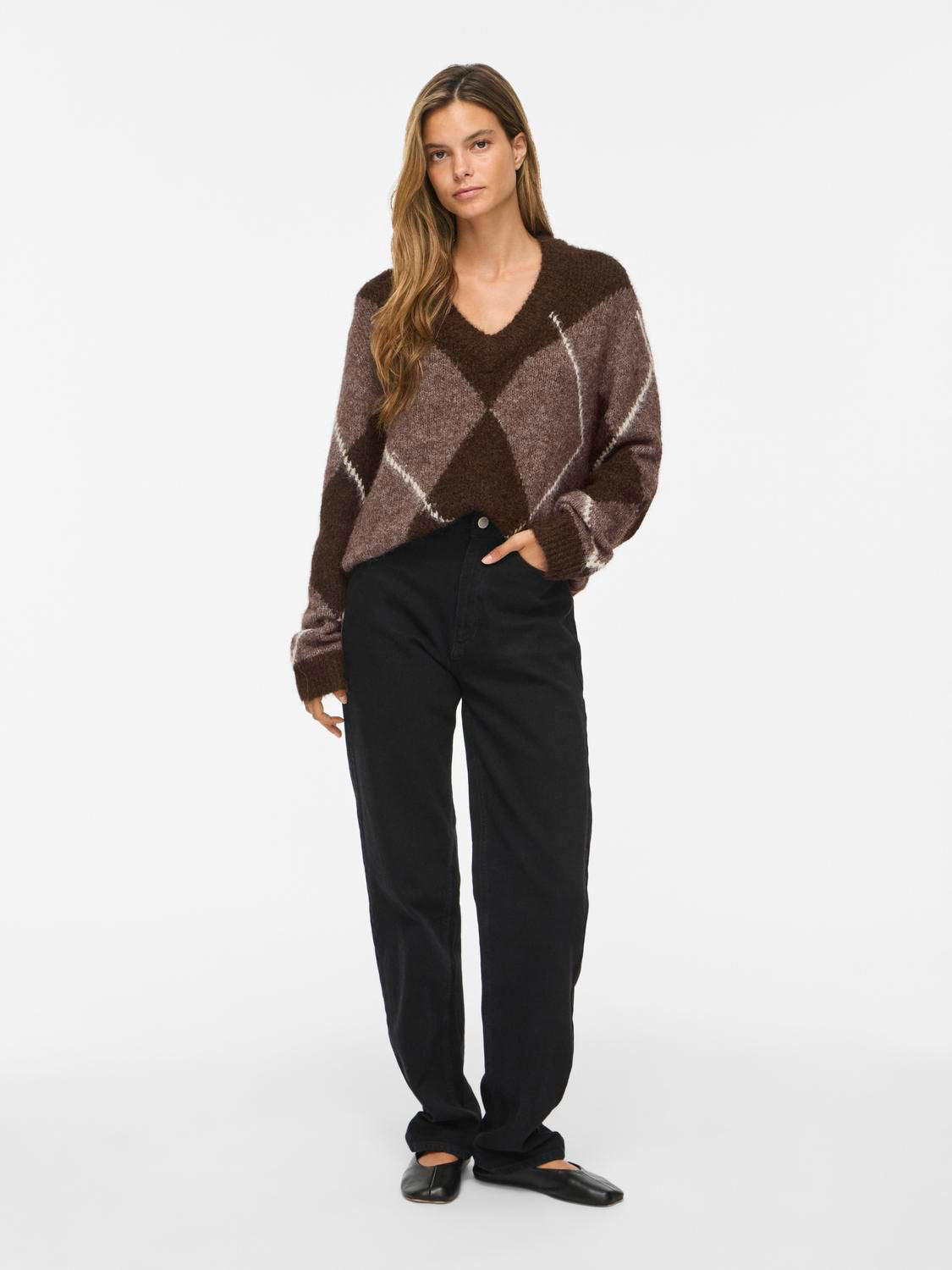 Vitolise V-Neck L/s Check Knit Top/tes